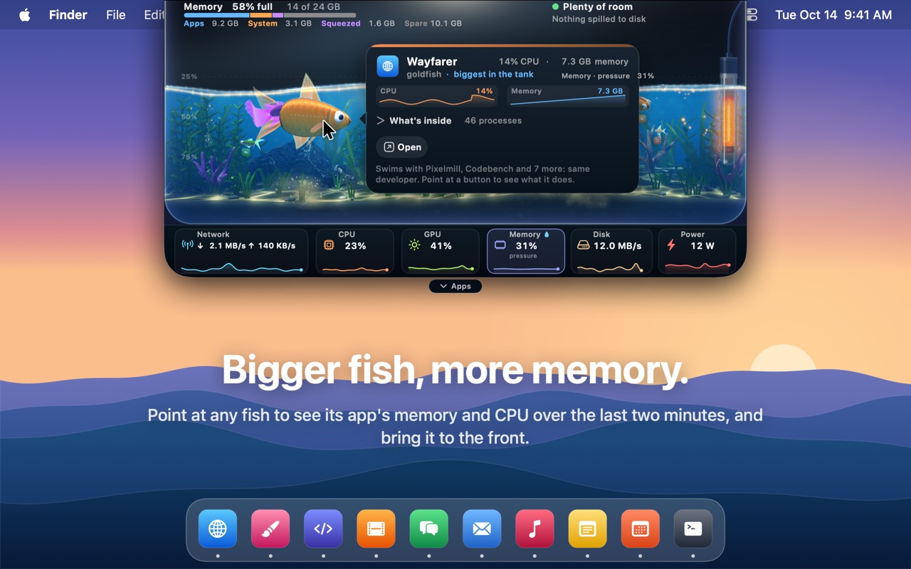 Point at a fish to see its app's memory and CPU