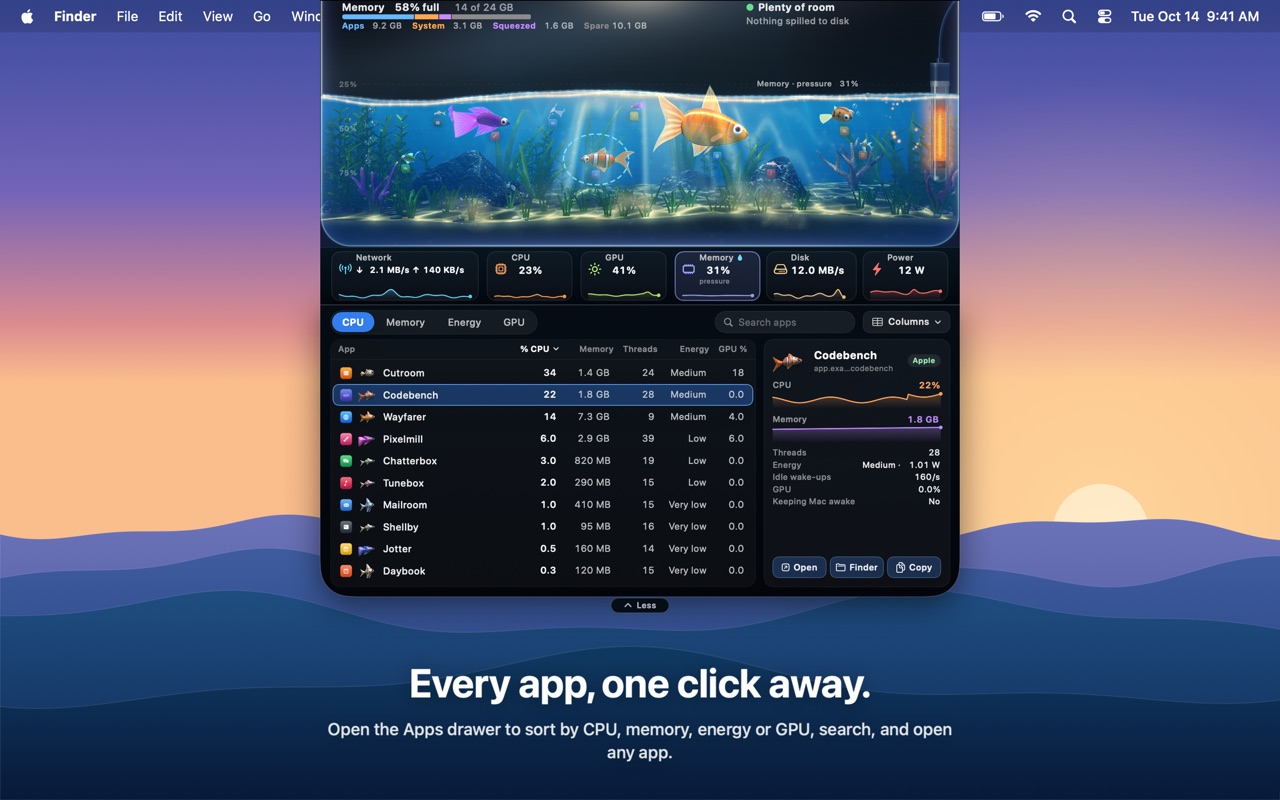 The Apps drawer: every app, sortable
