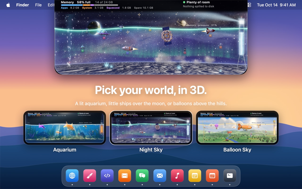 Aquarium, Night Sky and Balloon Sky, in 3D